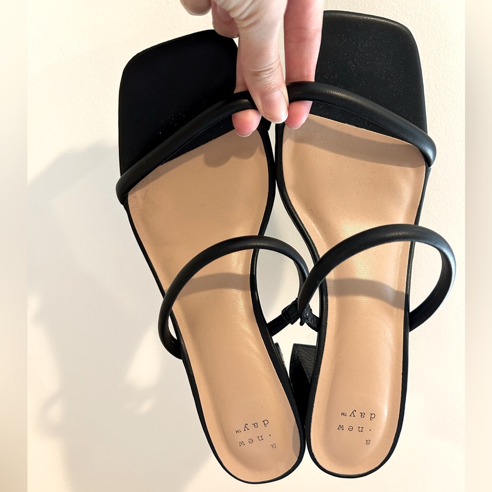 A New Day Strappy Black Block Heels, Size 8.5